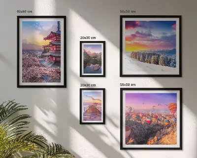 Asiatiska berg och blommor set om 5 tavlor