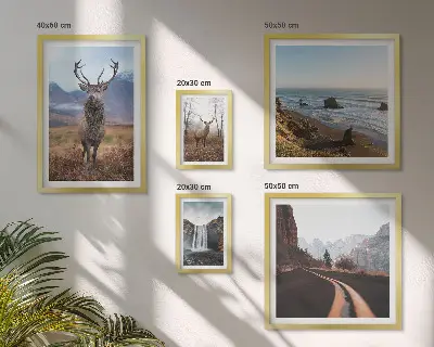 Tavelset väggdekoration naturmotiv med vilda djur i landskap