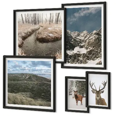 Vild natur majestätiska berg set om 5 tavlor
