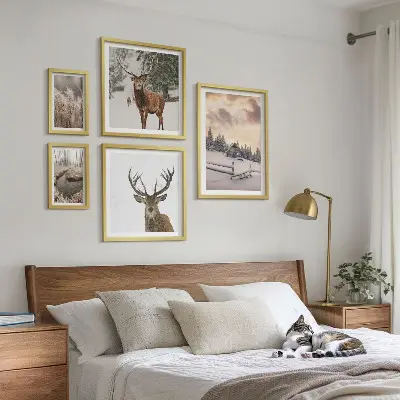 Vinterlandskap med rådjur tavelvägg med 5 tavlor