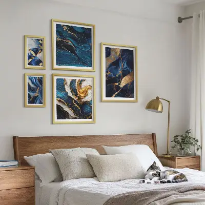 Abstrakta blå mönster set om 5 tavlor