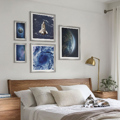 Tavelvägg med 5 tavlor Jordens kosmiska landskap