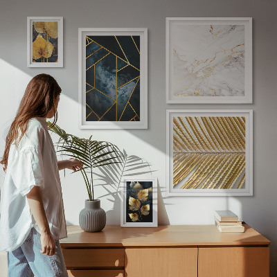 Väggdekoration tavelset Snygga löv och geometri