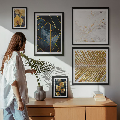 Väggdekoration tavelset Snygga löv och geometri