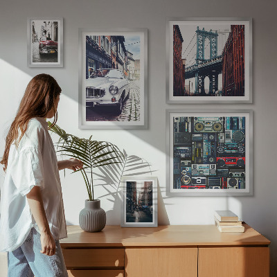 Set om 5 tavlor Snygga bilar och gatuarkitektur