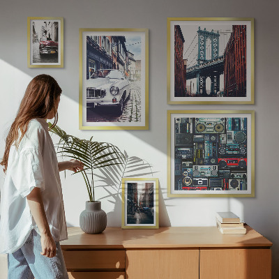 Set om 5 tavlor Snygga bilar och gatuarkitektur