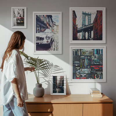 Set om 5 tavlor Snygga bilar och gatuarkitektur