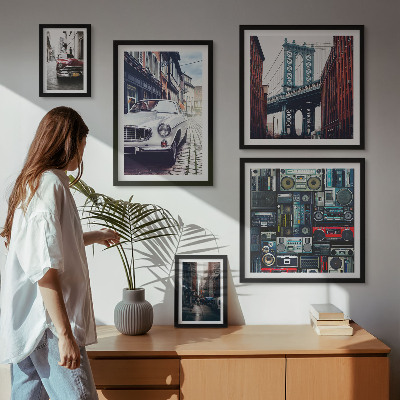 Set om 5 tavlor Snygga bilar och gatuarkitektur