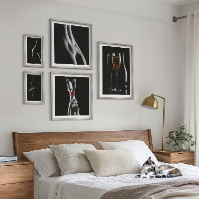 Väggdekoration tavelset Eleganta moderna accenter i svart och rött