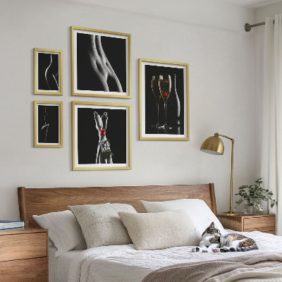 Väggdekoration tavelset Eleganta moderna accenter i svart och rött