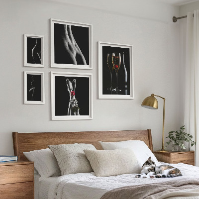 Väggdekoration tavelset Eleganta moderna accenter i svart och rött