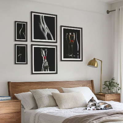 Väggdekoration tavelset Eleganta moderna accenter i svart och rött