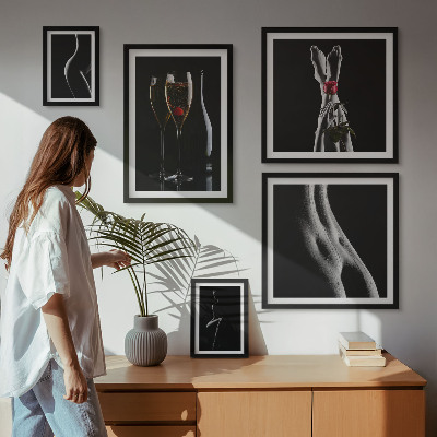 Väggdekoration tavelset Eleganta moderna accenter i svart och rött