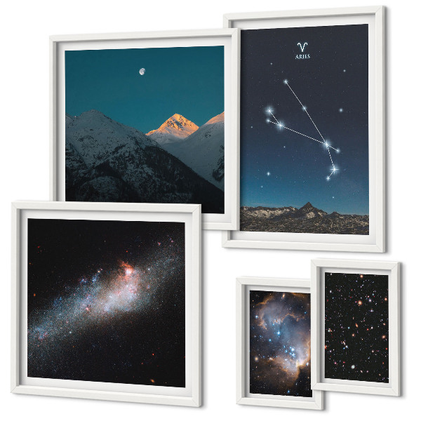 Set om 5 tavlor Kosmiska vyer av galaxer