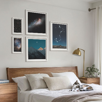 Tavelvägg med 5 tavlor Kosmiska landskap på natten