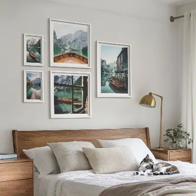 Väggdekoration tavelset med motiv av sjöar och bergslandskap i lugnande stil
