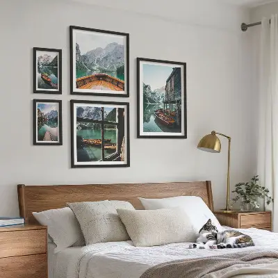 Väggdekoration tavelset med motiv av sjöar och bergslandskap i lugnande stil