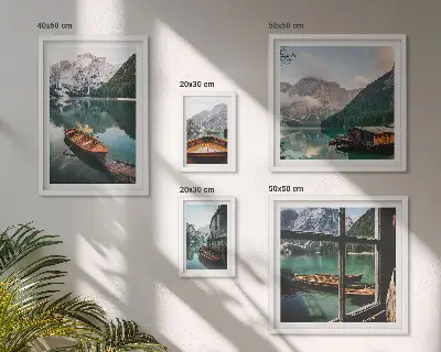 Tavelset med 5 delar motiv med sjöar, berg, båtar och landskap