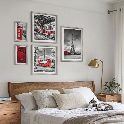Tavelvägg med 5 tavlor Arkitektoniska ikoner och fordon