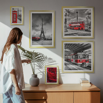 Tavelvägg med 5 tavlor Arkitektoniska ikoner och fordon