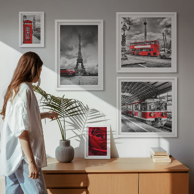 Tavelvägg med 5 tavlor Arkitektoniska ikoner och fordon