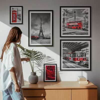 Tavelvägg med 5 tavlor Arkitektoniska ikoner och fordon
