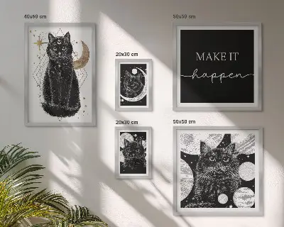 Tavelset med väggdekoration svarta katter i boho-stil