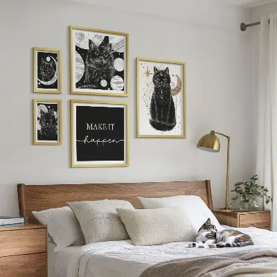 Tavelset med väggdekoration svarta katter i boho-stil