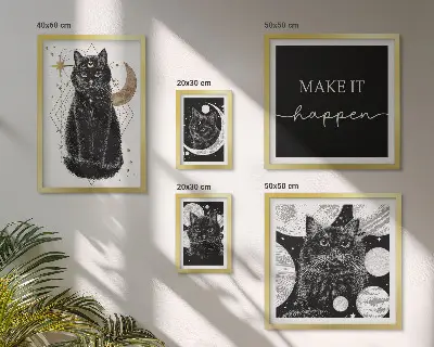Tavelset med väggdekoration svarta katter i boho-stil