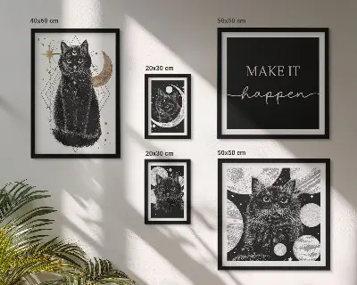 Tavelset med väggdekoration svarta katter i boho-stil
