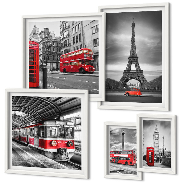 Set om 5 tavlor Snygg utsikt över London och Paris