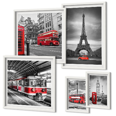 Set om 5 tavlor Snygg utsikt över London och Paris