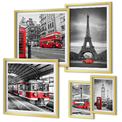 Set om 5 tavlor Snygg utsikt över London och Paris
