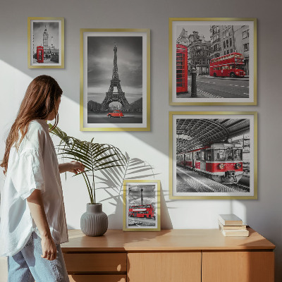 Set om 5 tavlor Snygg utsikt över London och Paris