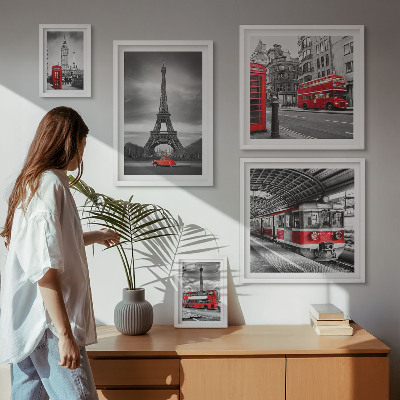 Set om 5 tavlor Snygg utsikt över London och Paris