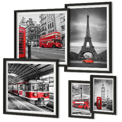 Set om 5 tavlor Snygg utsikt över London och Paris