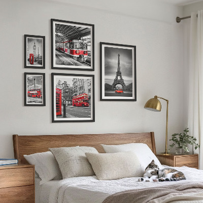 Set om 5 tavlor Snygg utsikt över London och Paris