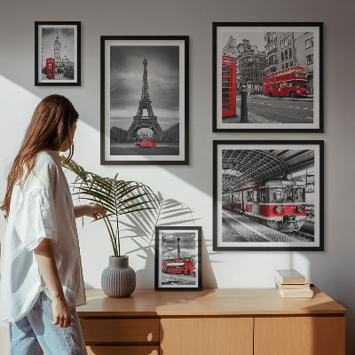 Set om 5 tavlor Snygg utsikt över London och Paris
