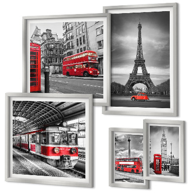 Set om 5 tavlor Snygg utsikt över London och Paris