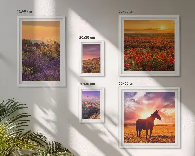 Väggdekoration tavelset med motiv av natur, hästar och blommor