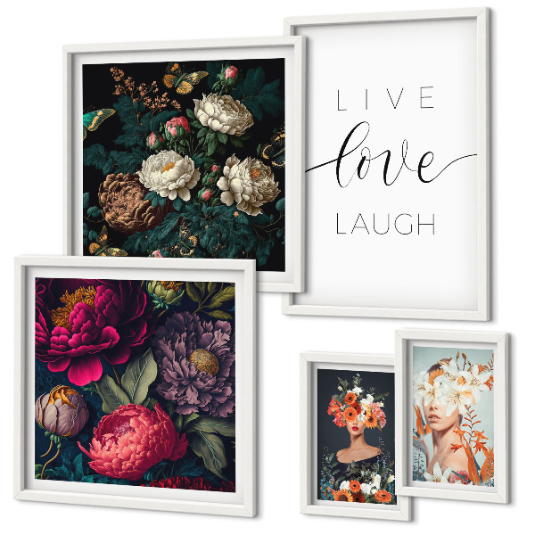 Set om 5 tavlor Blommiga motiverande slogans