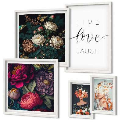 Set om 5 tavlor Blommiga motiverande slogans