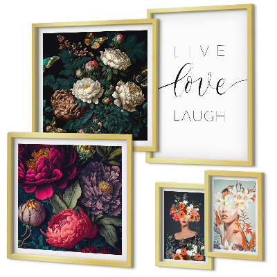 Set om 5 tavlor Blommiga motiverande slogans