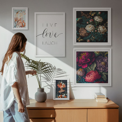 Set om 5 tavlor Blommiga motiverande slogans