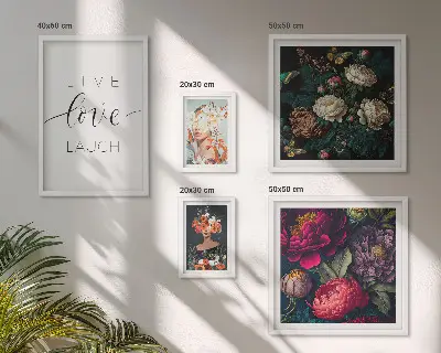 Set med 5 tavlor blommiga motiv med inspirerande citat