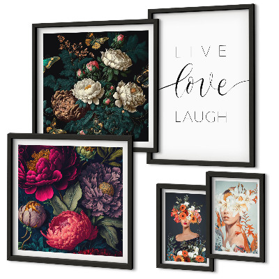 Set om 5 tavlor Blommiga motiverande slogans