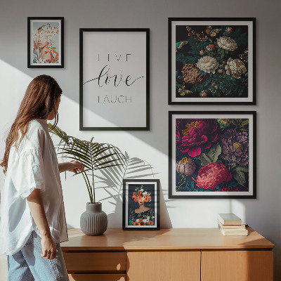 Set om 5 tavlor Blommiga motiverande slogans
