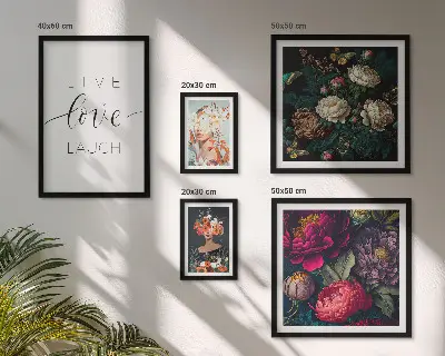 Set med 5 tavlor blommiga motiv med inspirerande citat