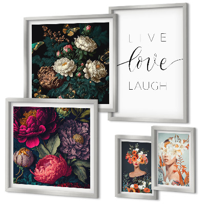 Set om 5 tavlor Blommiga motiverande slogans