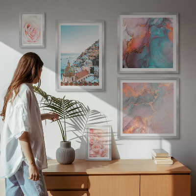 Set om 5 tavlor Romantiska rosa landskap